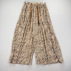 Free People Intimately Palazzo Pants Womens S Beige Black Animal Print Pleated